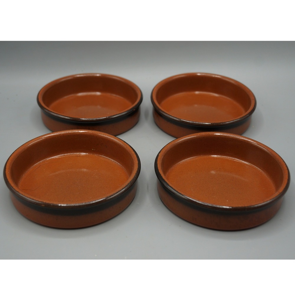 Cermer Spain Terracotta Ramekins Set of 4 Rustic Cazuela Baking Dish 5" Vtg